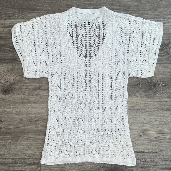 THEORY Crochet Open Knit Top Medium Unlined White Coastal Resortwear Bohemian - Picture 8 of 10
